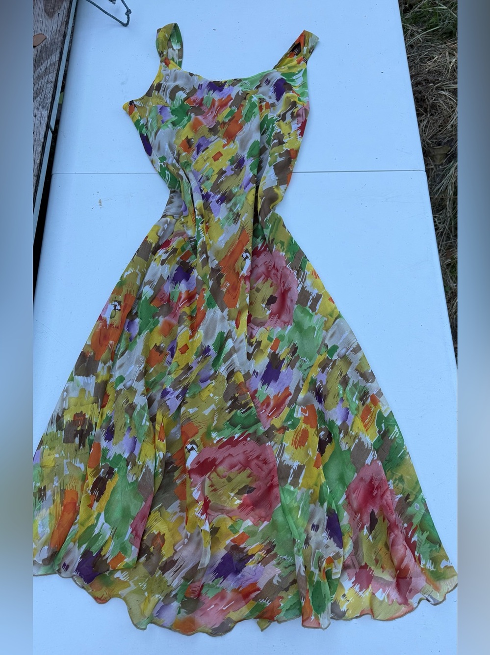 Essentials by Milano  Green Multicolor Watercolor  Slip Dress